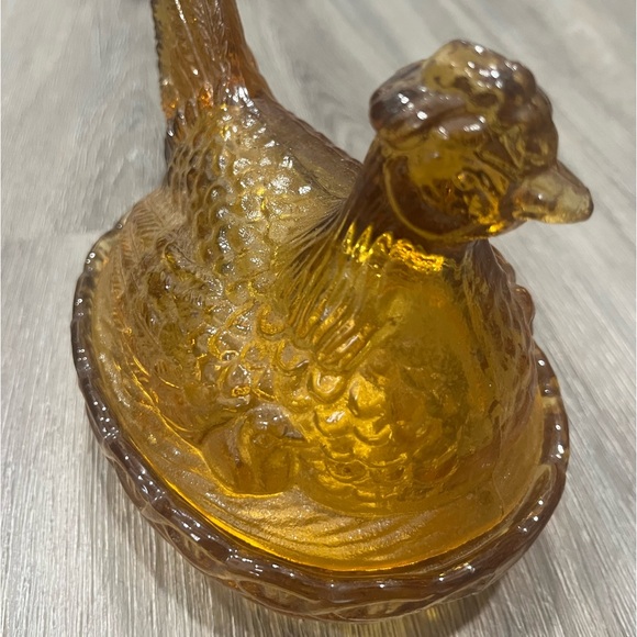 Vintage Amber Glass Nesting Hen Chicken Dish L E Smith - Picture 2 of 9